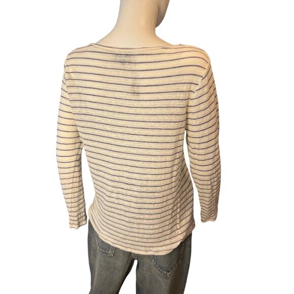 A.P.C. White Striped Linen Cotton Blend Long Sleeve Tee Size Small - Picture 3 of 9